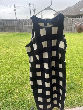 Banana Republic Black and White Checkered Midi Dress